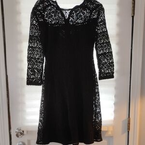 Nanette Lepore Black Sheath Dress 3/4 Sleeve Crew Neck